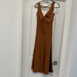 Elegant Copper Brown Cowl Back Dress